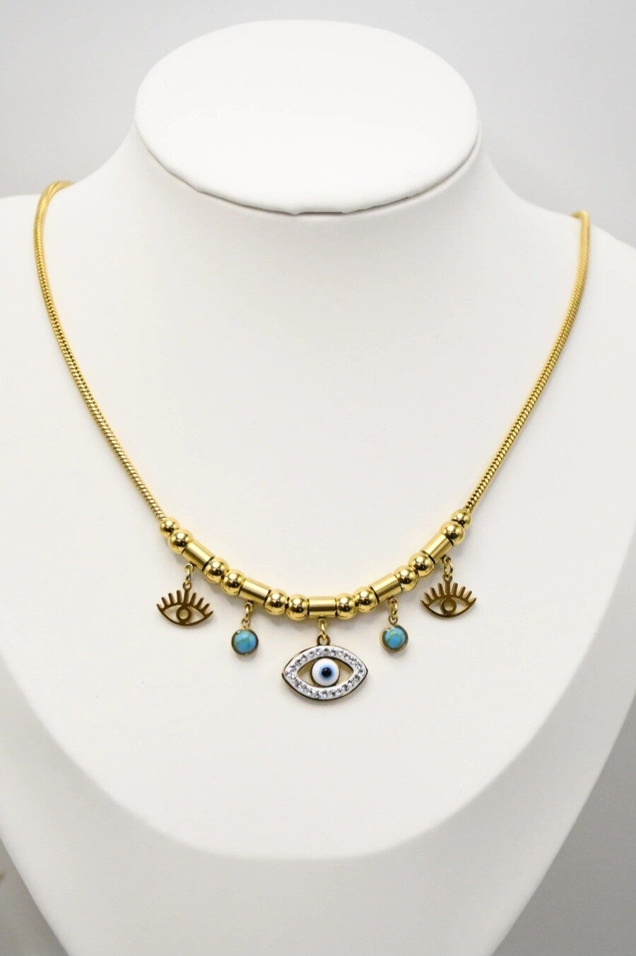 collier en acier inoxydable, avec pendentif "œil du diable"