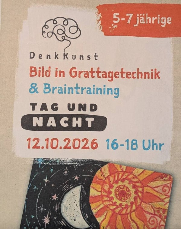 Denkkunst - Tag und Nacht  (5-7 Jahre),  Mo 12.10.2026, 16-18:00 Uhr, Stadtamhof, 93059 Regensburg