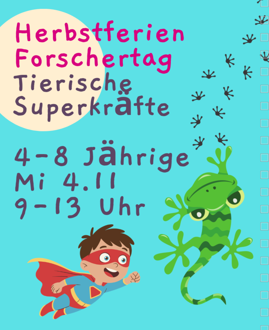 Forschertag tierische Superkräfte - Mi 4.11.2026, 9-13 Uhr, Kursort Stadtamhof 20 Regensburg, 4-8 Jährige