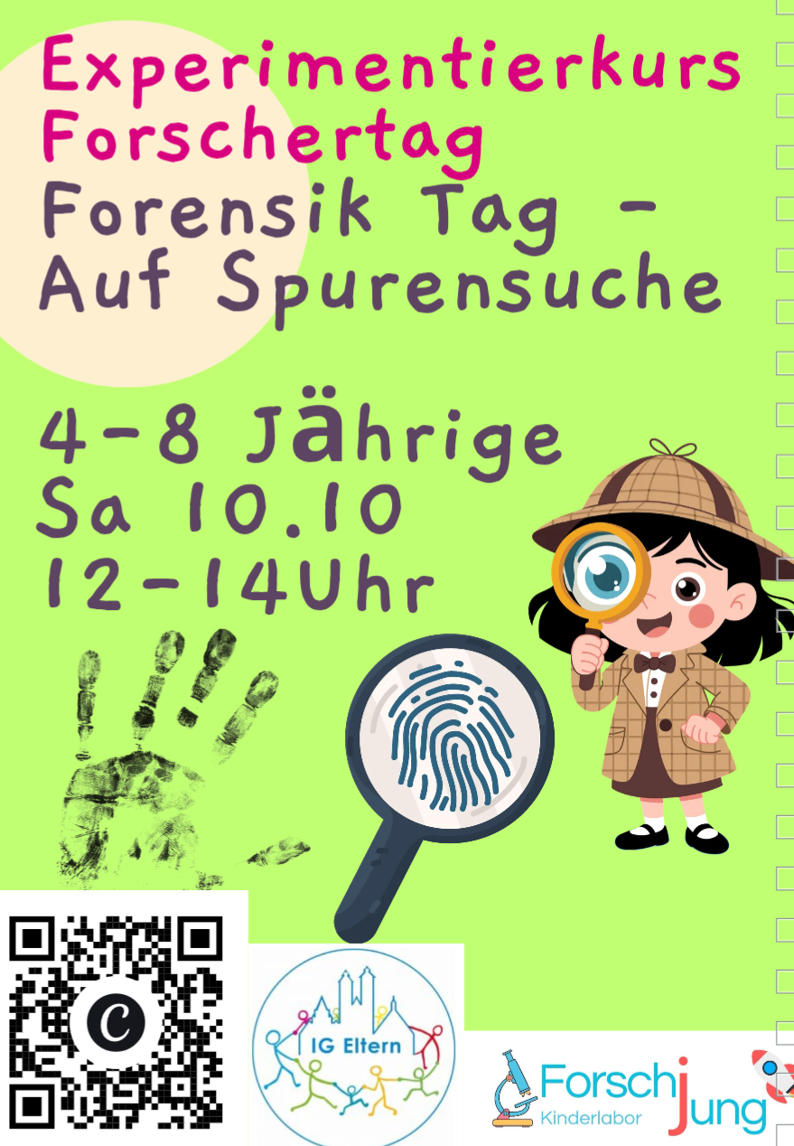Forensik Tag - Auf Spurensuche  (4-9 Jährige) Sa 10.10.2026, 12-14 Uhr, Kursort: ViaVitae, Levelingstraße 7, 85049 Ingolstadt, 2.OG Links