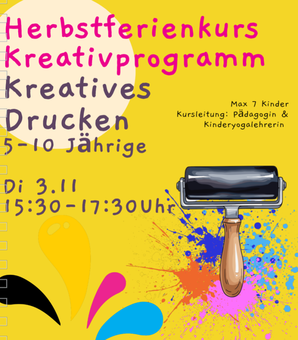 Herbstferienkurs, Kreatives Drucken, 3.11, 15:30-17:30 Uhr (5-10 Jährige)