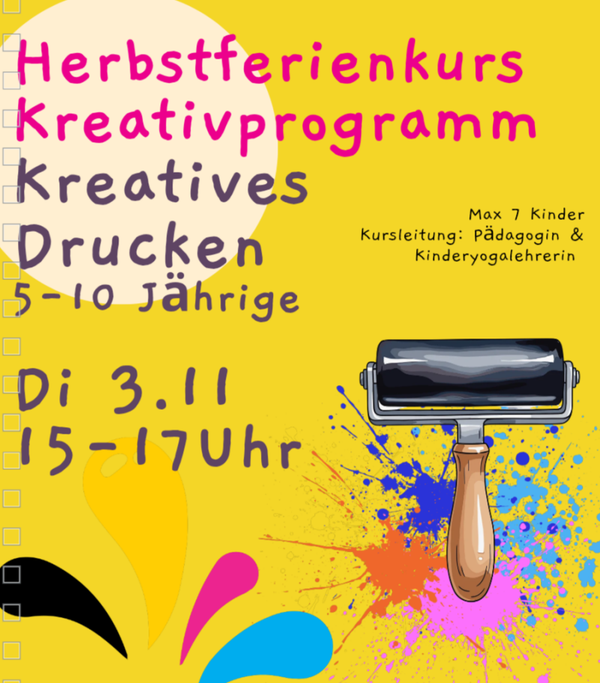 Herbstferienkurs, Kreatives Drucken, 3.11, 15-17 Uhr (5-10 Jährige)