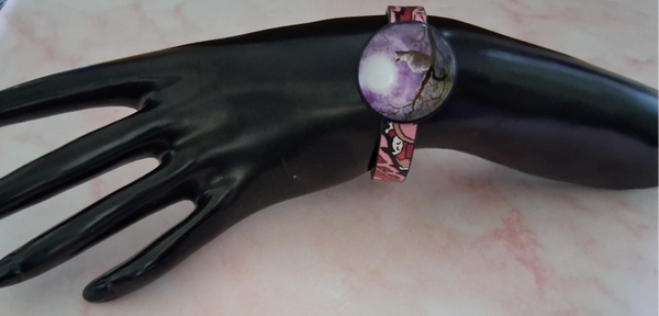 BRACELET CHAT AU CLAIR DE LUNE BLANCHE ET FOND PARME