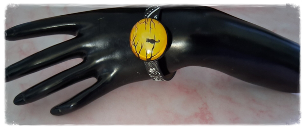 BRACELET CHAT AU CLAIR DE LUNE FOND OCRE JAUNE