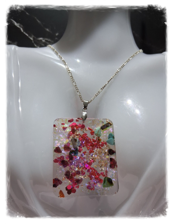 PENDENTIF RÉSINE TRANSLUCIDE RECTANGULAIRE TENDANCE ROSE FUSCHIA