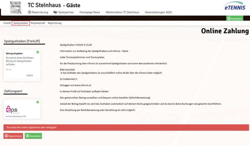 Spielguthaben für Gäste