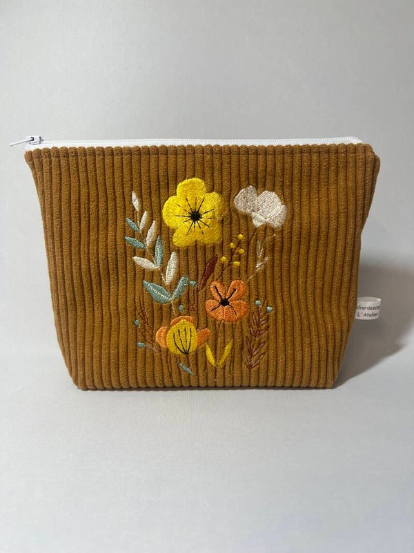 Trousse Brodée Fleur velours