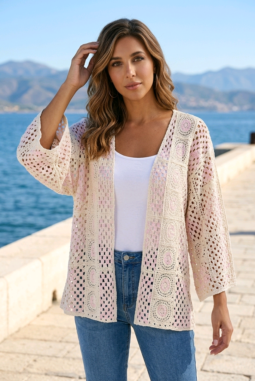 Gilet crochet Anita rose