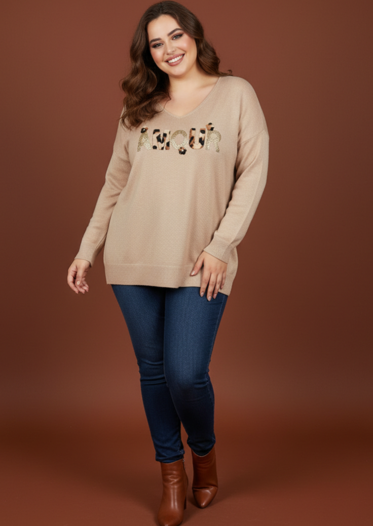 Pull Amour beige