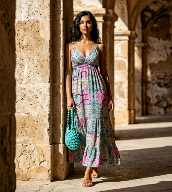 Robe soie Salima vert d'eau