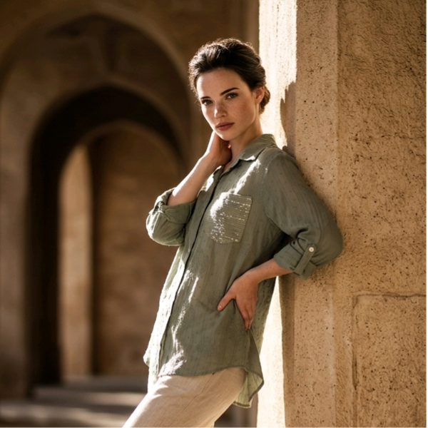 Chemise brodée Mina kaki