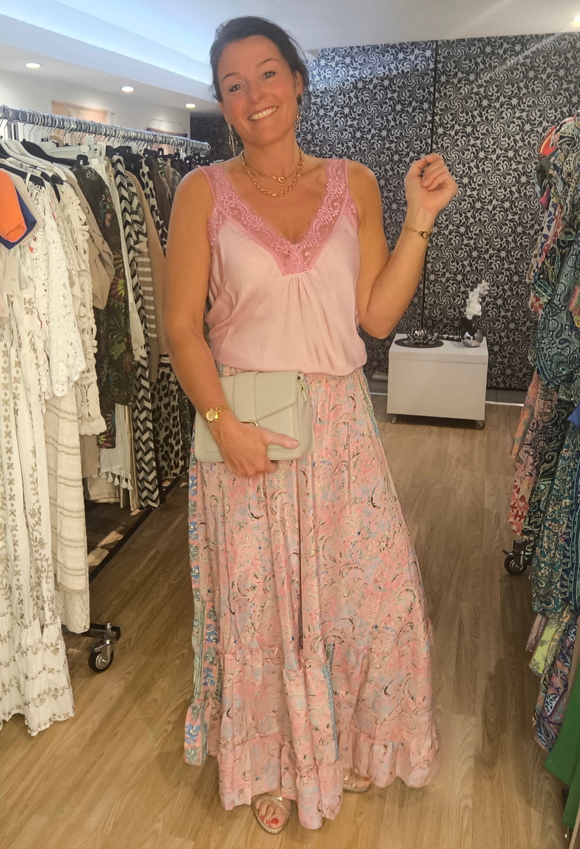 Jupe soie Sybille rose/bleu