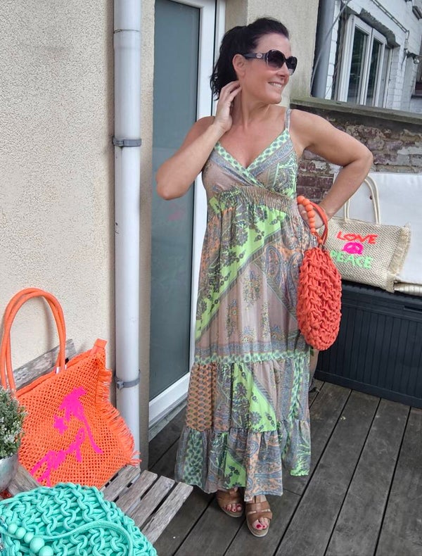 Robe soie Valeria vert fluo