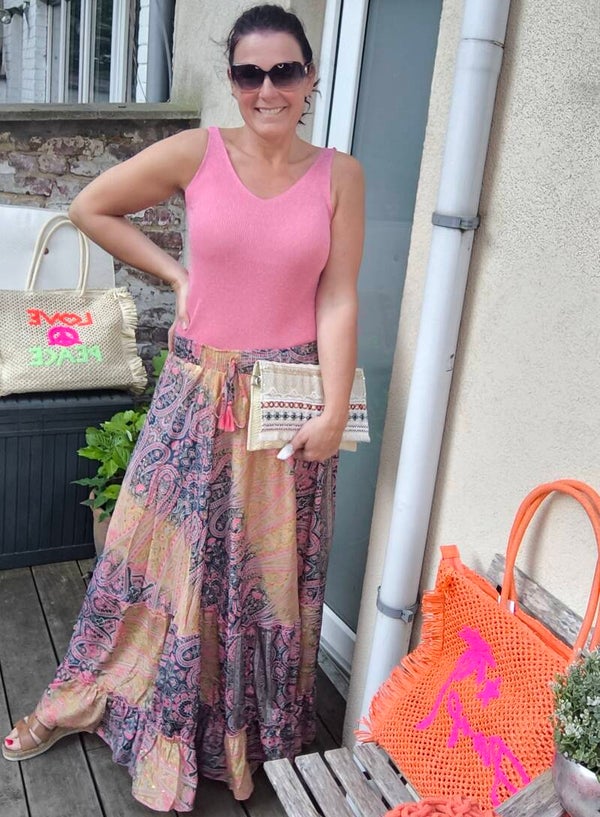 Jupe soie Sybille orange/marine