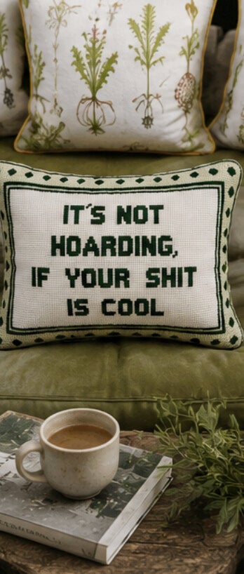 Customer selecting a personalized quote for a custom handmade needlepoint pillow design