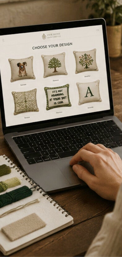 Selection of custom needlepoint pillow designs and color styles for luxury home decor