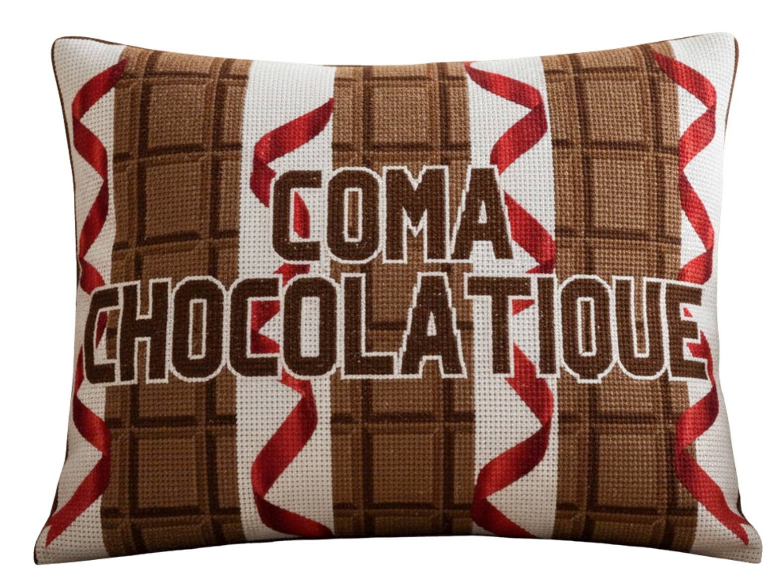 Handmade Needlepoint Pillow "Coma Chocolatique"