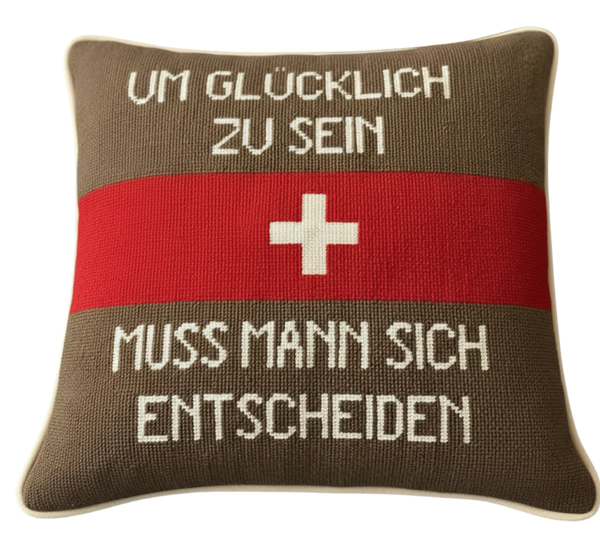 Handmade Needlepoint Pillow "Um Glücklich zu sein"