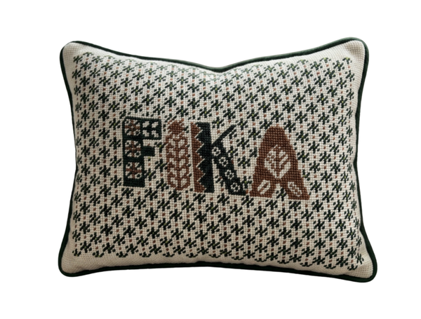 Handmade Needlepoint Pillow "FIKA"