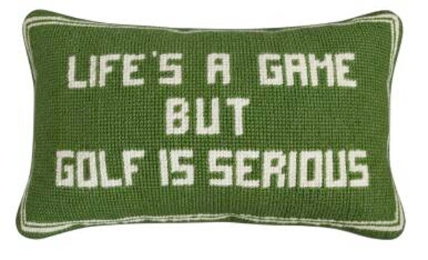 Handmade Needlepoint Pillow "Golf is Serious"