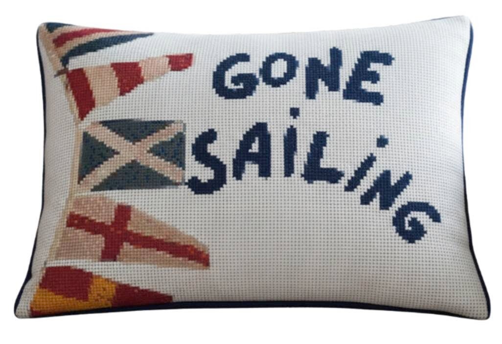 Handmade Needlepoint Pillow "Gone Sailing"