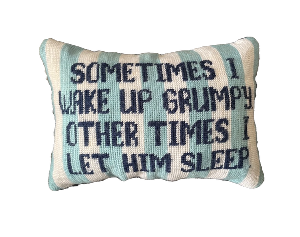 Handmade Needlepoint Pillow "Sometimes I wake up grumpy..."