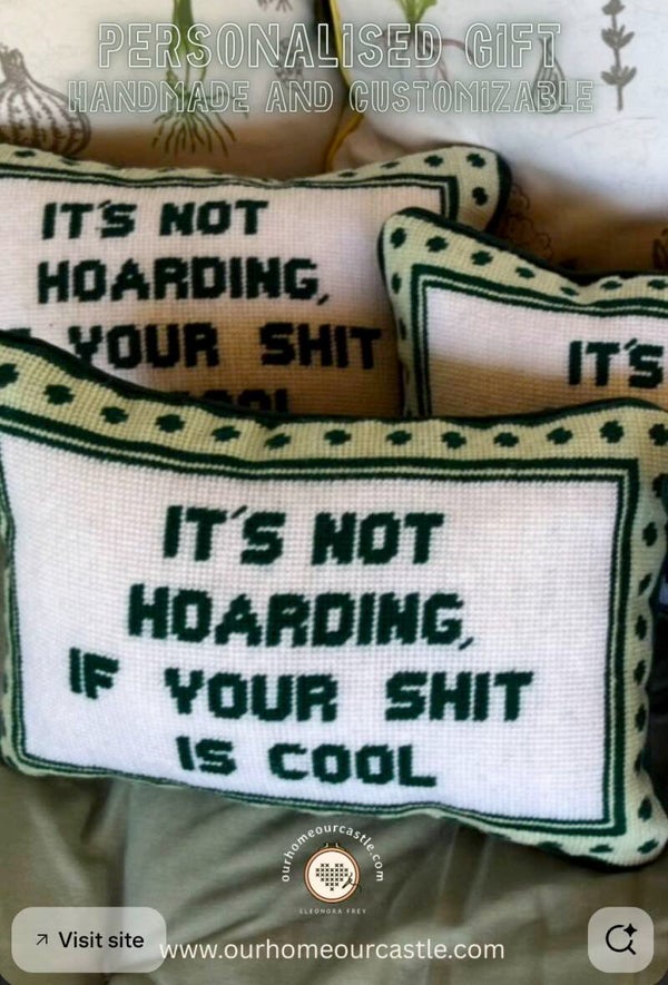 Handmade Needlepoint Pillow "Hoarding"
