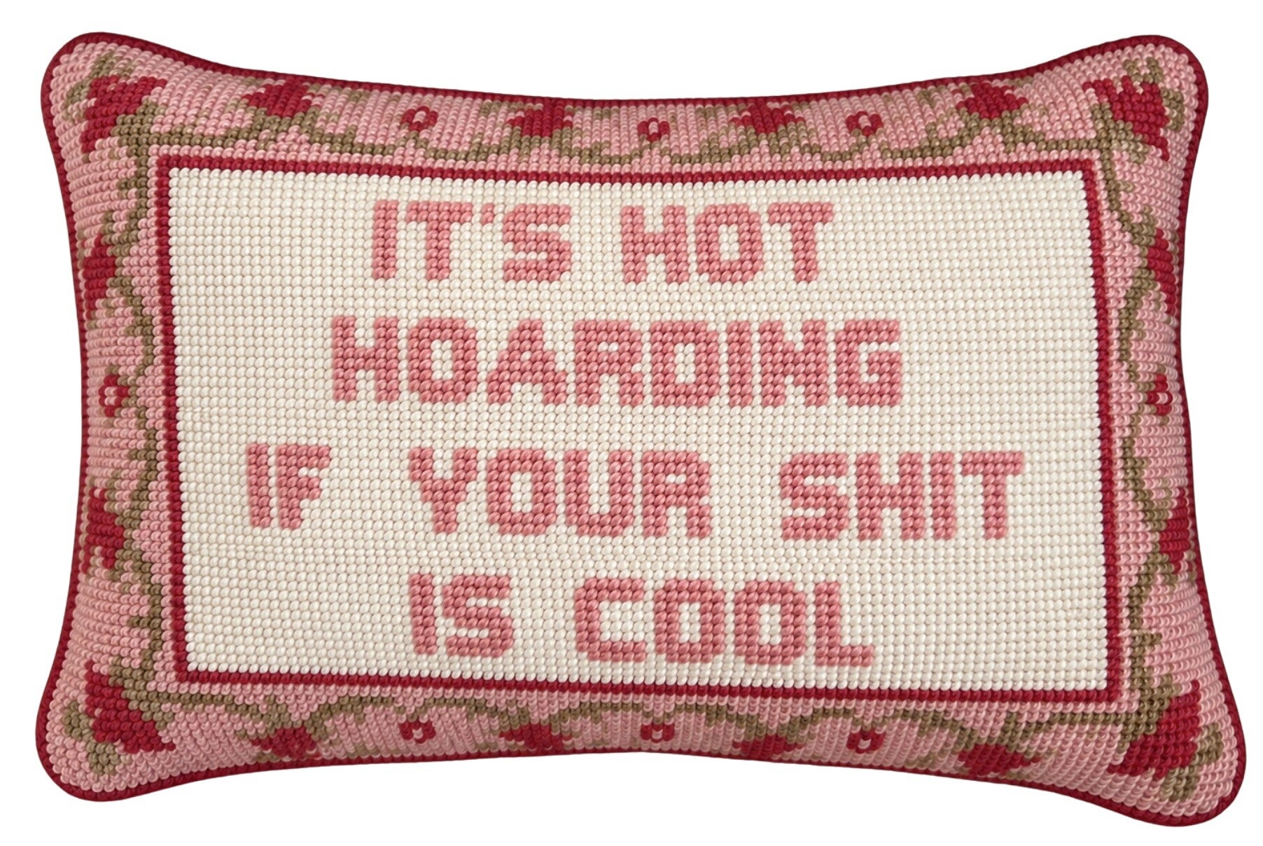 Handmade Needlepoint Pillow "Hoarding"