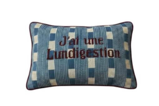 Handmade Needlepoint Pillow "J'ai une lundigestion"