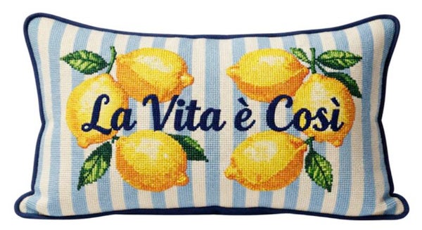 Handmade Needlepoint Pillow "La Vita e Cosi"