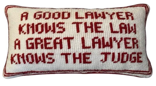 Handmade Needlepoint Pillow "A good lawyer"