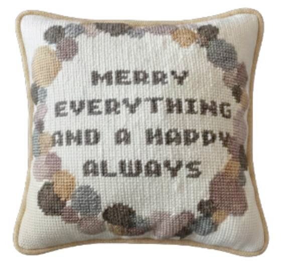 Handmade Needlepoint Pillow "Merry Everything "