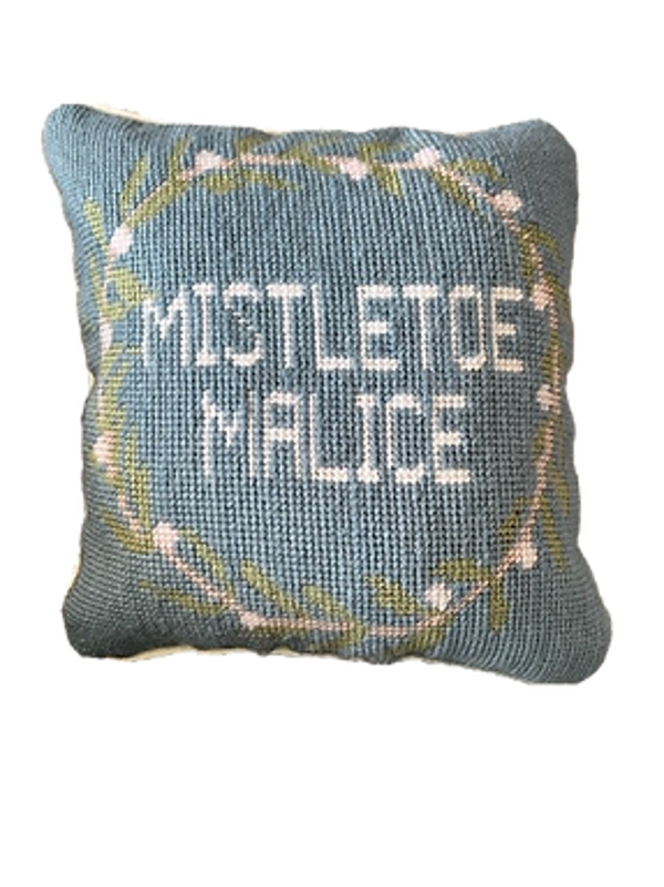 Handmade Needlepoint Pillow "Mistletoe Malice"