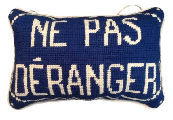 Handmade Needlepoint Pillow as a doorhanger  " Ne pas déranger"... "