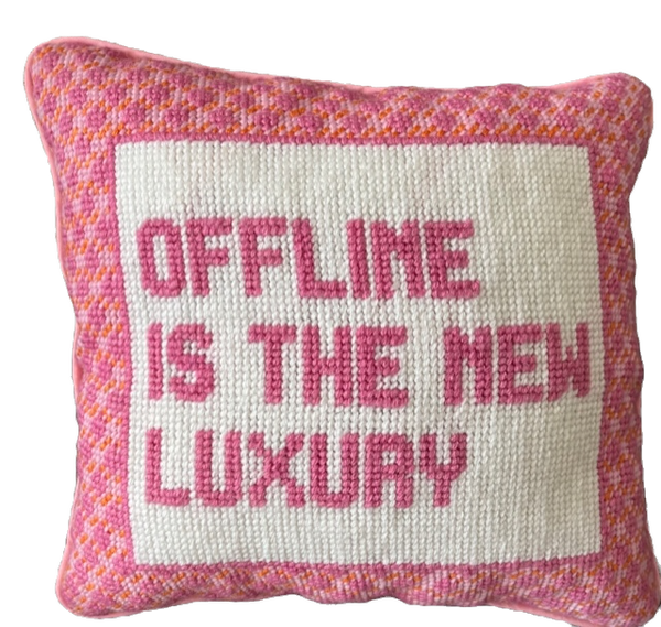Handmade Needlepoint Pillow "Offline"