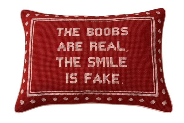 Handmade Needlepoint Pillow "The boobs are real"