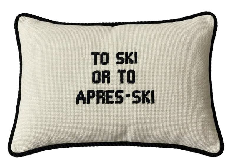 Handmade Needlepoint Pillow "To Ski"