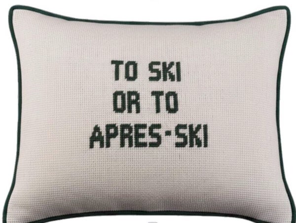 Handmade Needlepoint Pillow "To Ski"