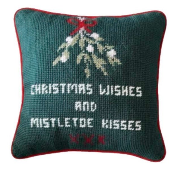 Handmade Needlepoint Pillow "Christmas Wishes"