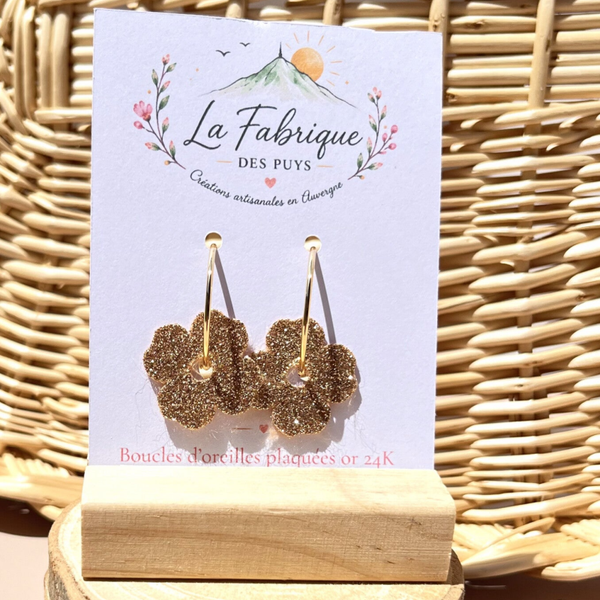Carole - Boucles d'oreilles créoles en feutrine pailletée