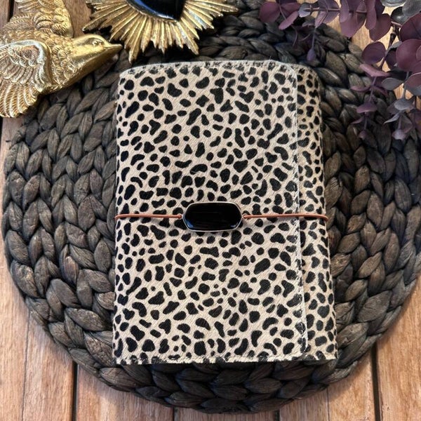 Mon grand carnet cuir poils impression guépard bleige/noir