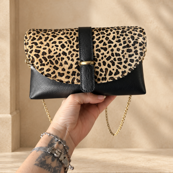 Sac Verso cuir lisse / cuir poils impression guépard