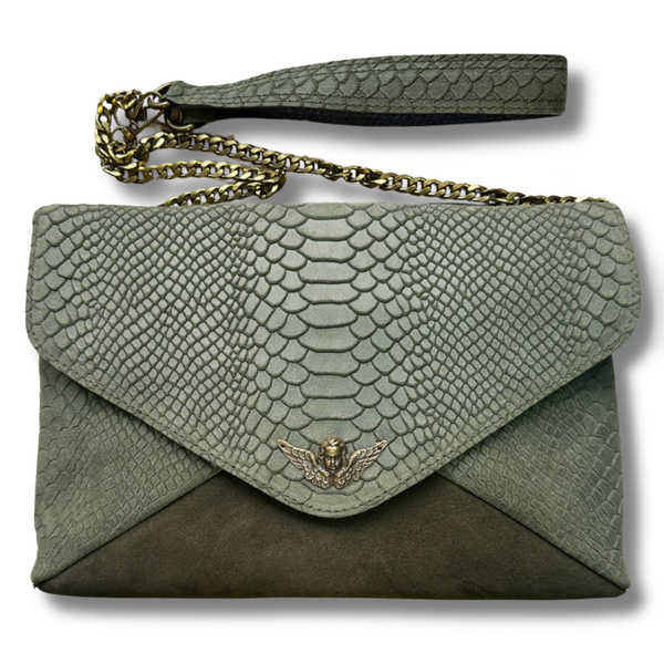 Sac TRISTAN Cuir suédé / Cuir suédé embossé façon python vert kaki