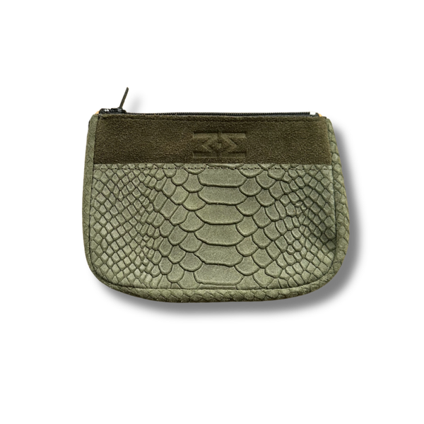Porte-monnaie cuir suédé / cuir suédé embossé façon python kaki