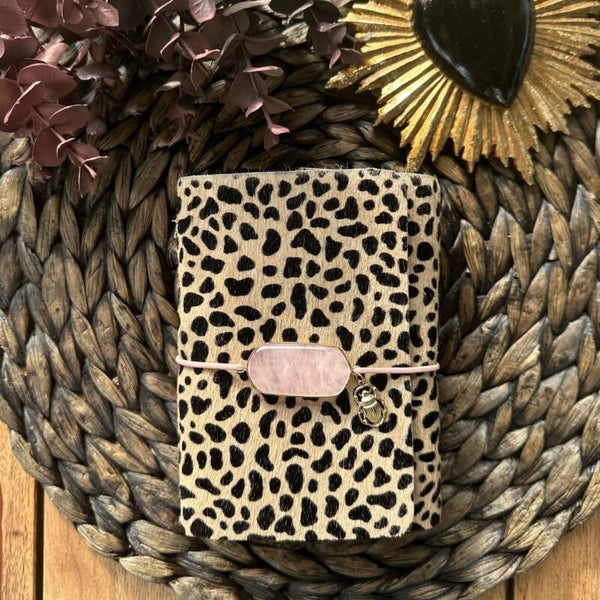 Mon petit carnet cuir poils impression guépard noir/beige