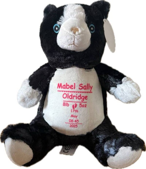 Personalised Soft Teddy - Cat - Birthday - Christening - Christmas -  Birth