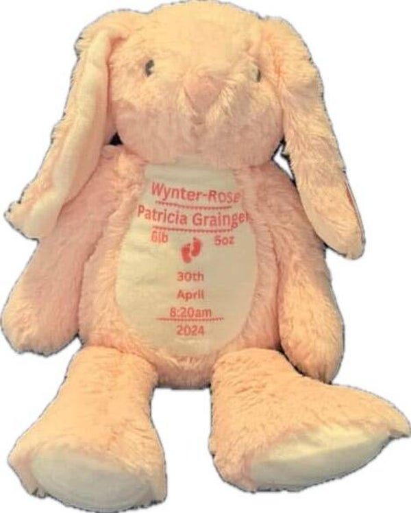 Personalised Soft Teddy - Pink Bunny - Birthday - Christening - Christmas -  Birth