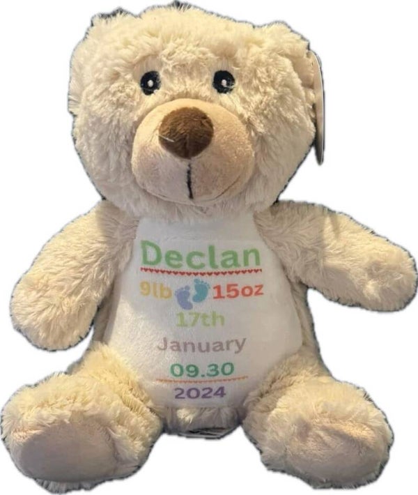 Personalised Soft Teddy - Brown Bear - Birthday - Christening - Christmas -  Birth