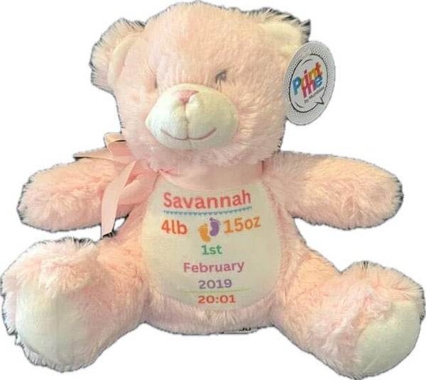 Personalised Soft Teddy - Pink Bear - Birthday - Christening - Christmas -  Birth