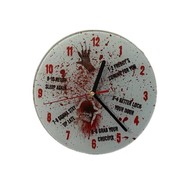 Freddy Krueger Clock- Nightmare On Elm Street - Glass - 20cm - Horror -Brand New